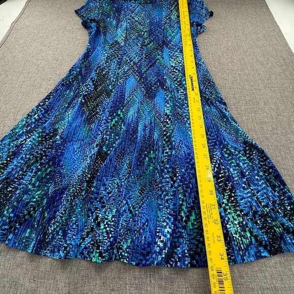 Connected Apparel Dress Blue Abstract Print 10 Petite Short Sleeves Stretchy - Picture 5 of 10